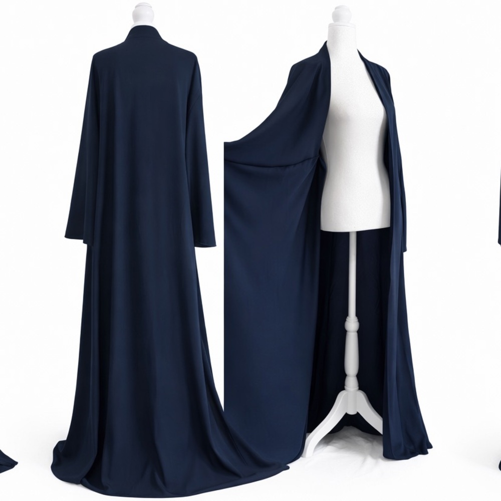🫐Elegant Navy Blue Open Abaya – Flowing Maxi Cardigan